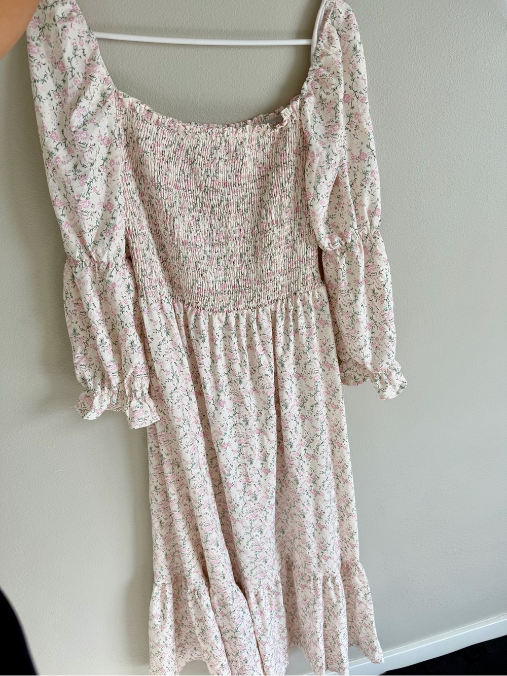 Smocked Square-Neck Floral Midi Dress - Pink
